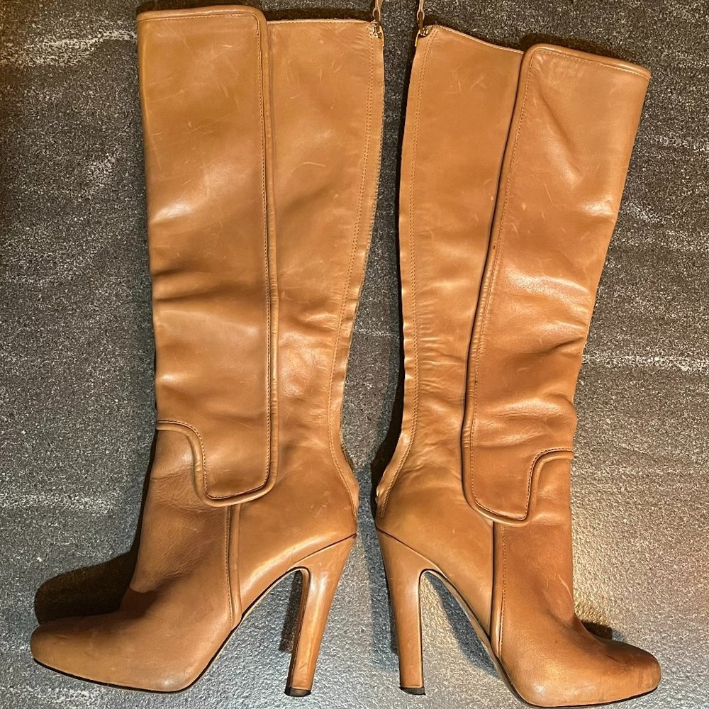 Diane von Furstenberg Leather Knee-High Boots, Taupe